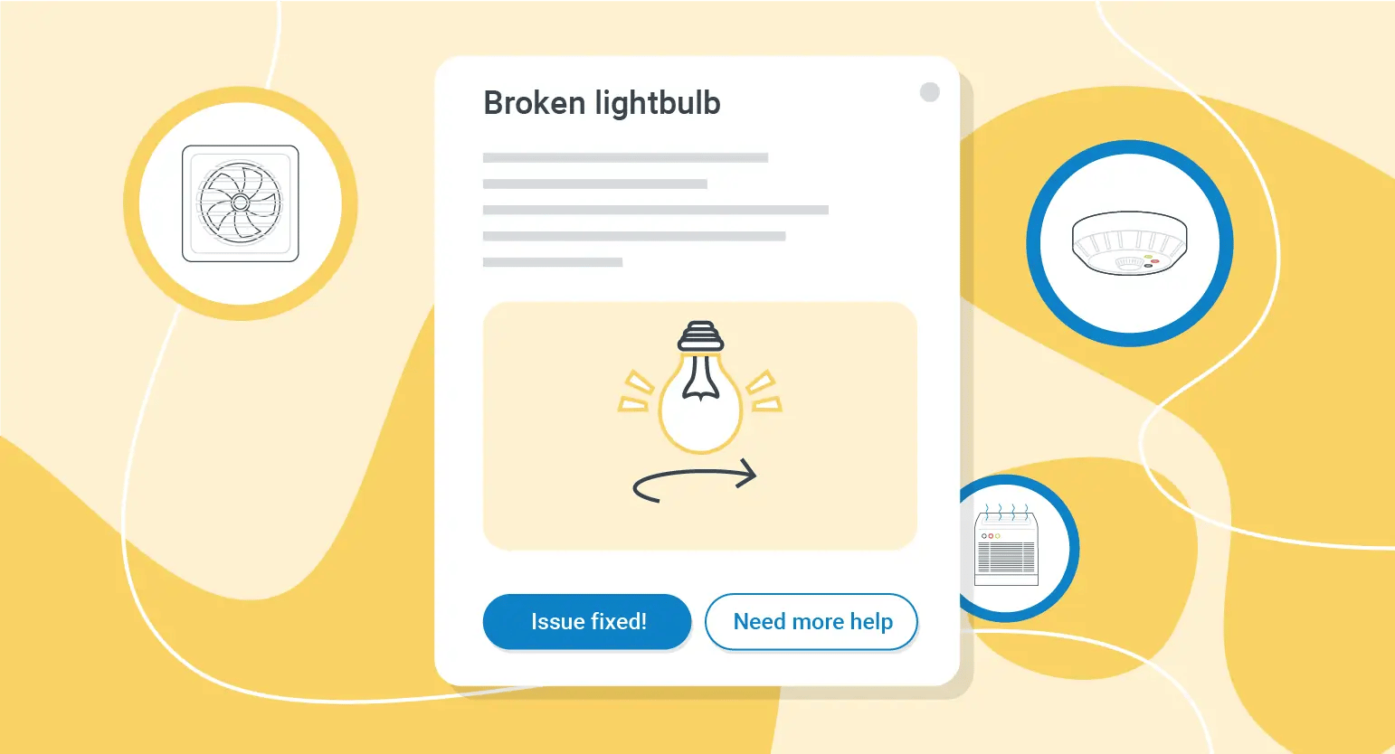An illustration of Fixflo's repair reporting tool offering tenants guidance to repair a minor broken lightbulb issue themselves