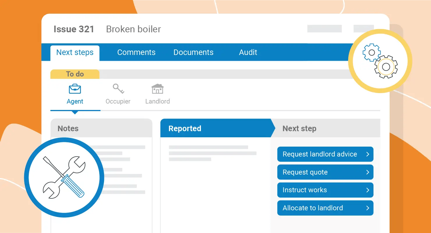 An illustration of Fixflo's repair reporting tool offering tenants guidance to repair a minor broken lightbulb issue themselves