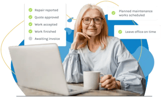 Fixflo hero image, property manager able to leave office on time as works are scheduled or automated Fixflo hero image, property manager able to leave office on time as works are scheduled or automated