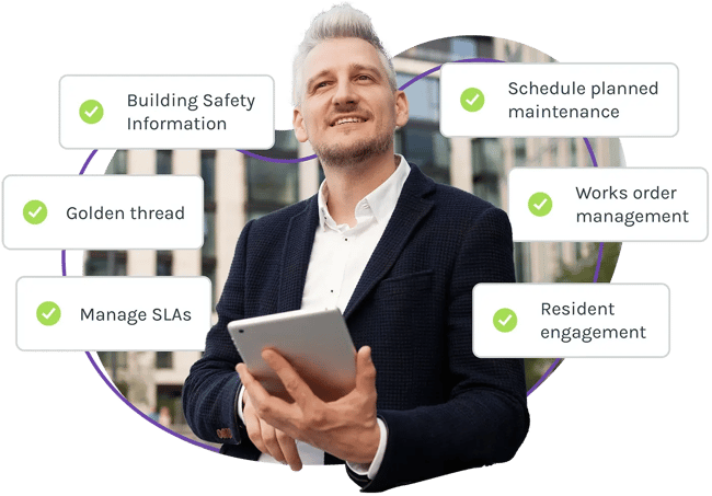 A block manager with checkbox illustrations of work completed and knowledge gained via Fixflo's software