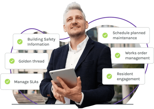 A block manager with checkbox illustrations of work completed and knowledge gained via Fixflo's software