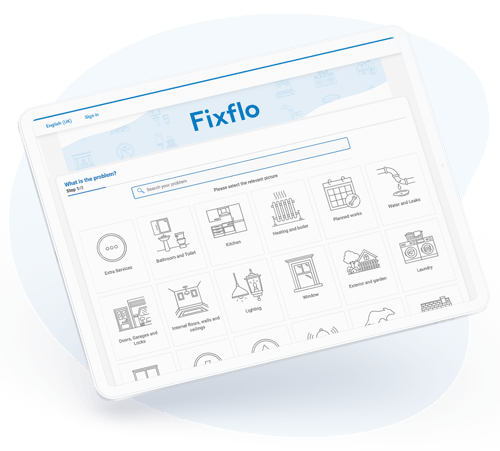 An illustration of Fixflo's tenant repair reporting portal on an iPad