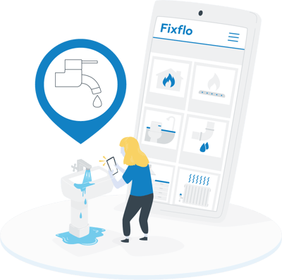 Illustration of a person logging in a faulty tap on Fixflo's Reactive Repair Reporting module