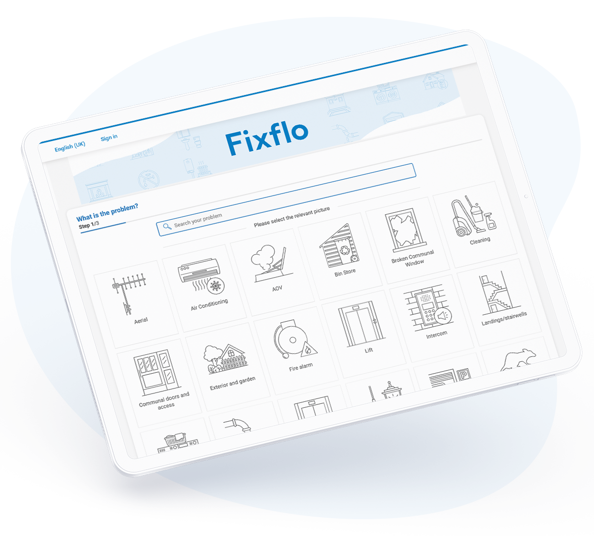 iPad with Fixflos Repair Reporting Page for Block Management